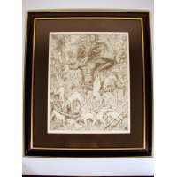 藤田嗣治　大判リトグラフ額入り「黙示録」の部分・地獄図　４０×３２cm　