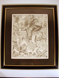 藤田嗣治　大判リトグラフ額入り「黙示録」の部分・地獄図　４０×３２cm　
