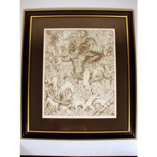 藤田嗣治 大判リトグラフ額入り「黙示録」の部分・地獄図 40×32cm