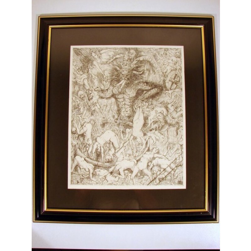 画像1: 藤田嗣治　大判リトグラフ額入り「黙示録」の部分・地獄図　４０×３２cm　