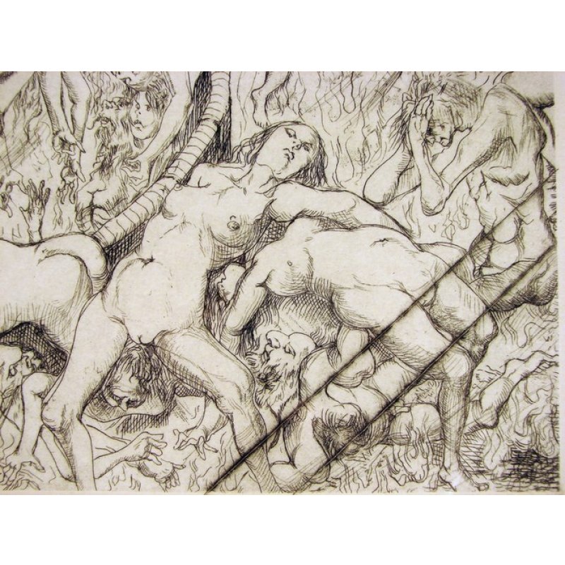 画像4: 藤田嗣治　大判リトグラフ額入り「黙示録」の部分・地獄図　４０×３２cm　