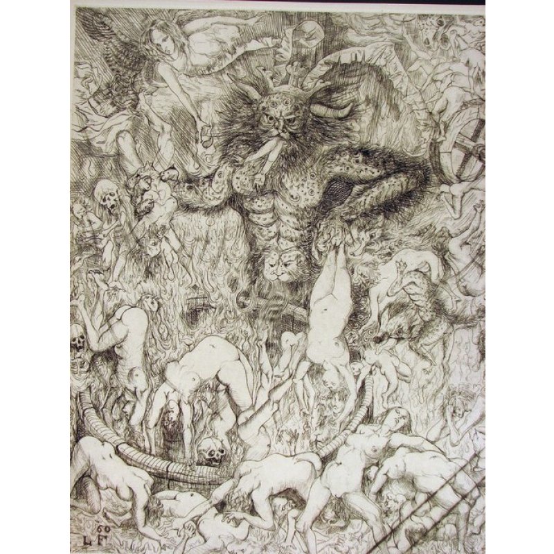 画像2: 藤田嗣治　大判リトグラフ額入り「黙示録」の部分・地獄図　４０×３２cm　
