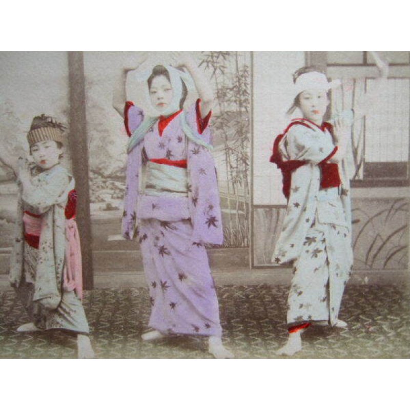 画像1: 明治 手彩色  古写真　「踊る女性三人」　9×14cm　