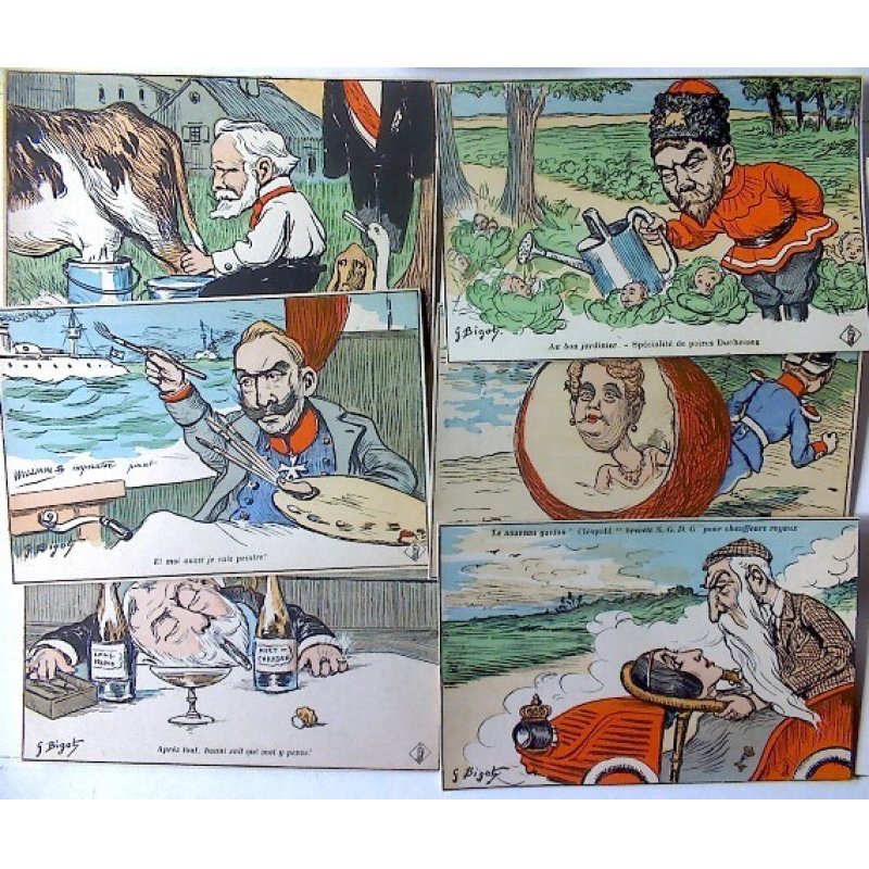 画像1: ビゴー絵葉書「王様の郊外休暇」６枚セット彩色袋入り