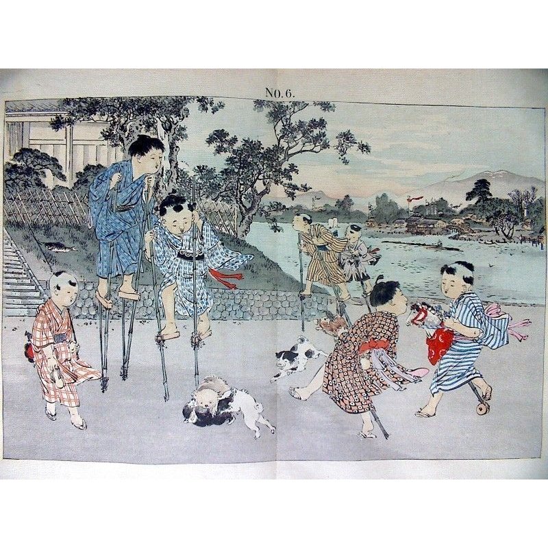 画像4: 平紙本・「日本の子供たち（Japanese　Children)」　岡田松生　M.Okada 折り本(bound accordion style)