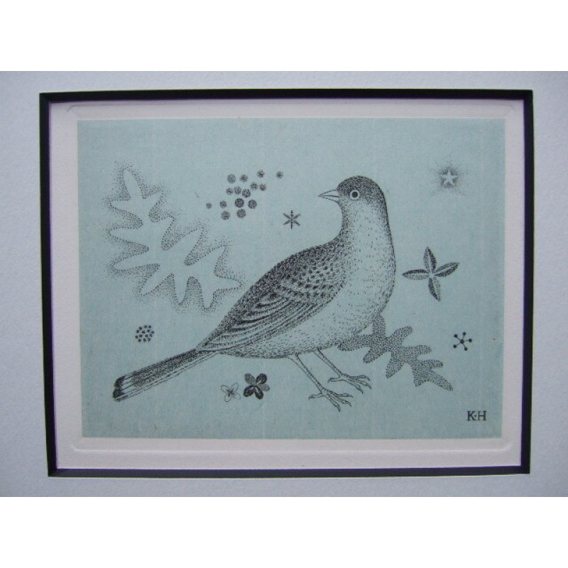 画像6: 長谷川潔・自筆年賀状 版画 「鳥、葉、花」 ビュラン 1957年 玲風書房カタログレゾネNo.623