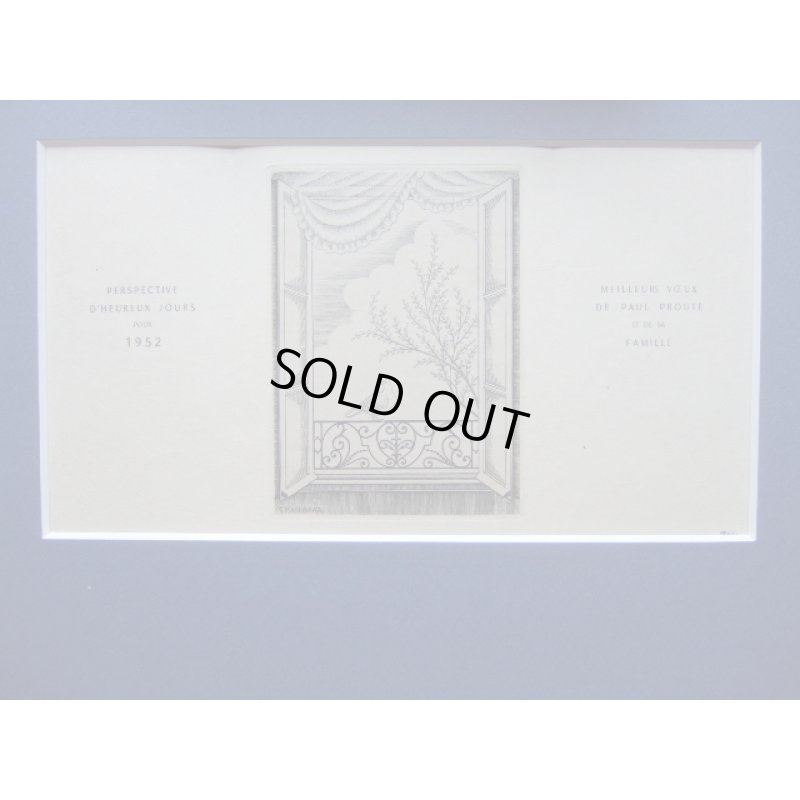 画像2: 長谷川潔　1952年度年賀状　版画　「開かれた窓と鳩」　ビュラン　玲風書房カタログNo.611