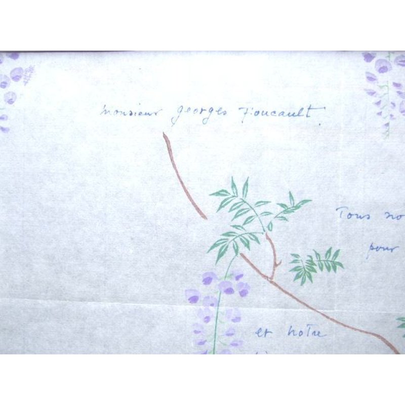 画像4: 新発見!長谷川潔・ 肉筆画入り大型年賀状 彩色画「藤の花(仮題)」 1956年