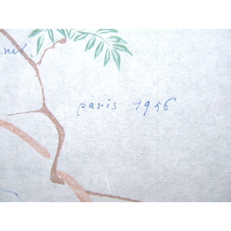 画像5: 新発見!長谷川潔・ 肉筆画入り大型年賀状 彩色画「藤の花(仮題)」 1956年