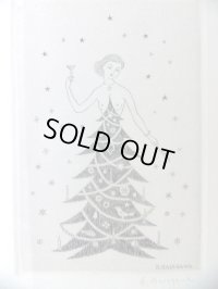 長谷川潔・自筆年賀状　版画　「クリスマスの夕べ」　ビュラン　1954年　玲風書房カタログNo.614