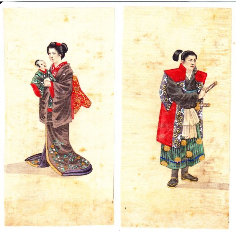 画像5: 明治写実画 五姓田工房・絹本彩色・小型人物画2点 明治22年頃 岩崎コレクション