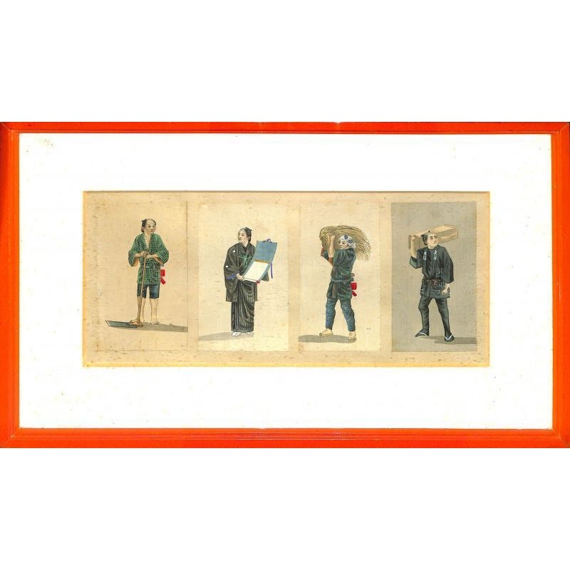 画像2: 明治写実画　ミニ版人物画12枚　4枚づつ額入り３点セット　