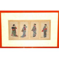 明治写実画　ミニ版人物画12枚　4枚づつ額入り３点セット　