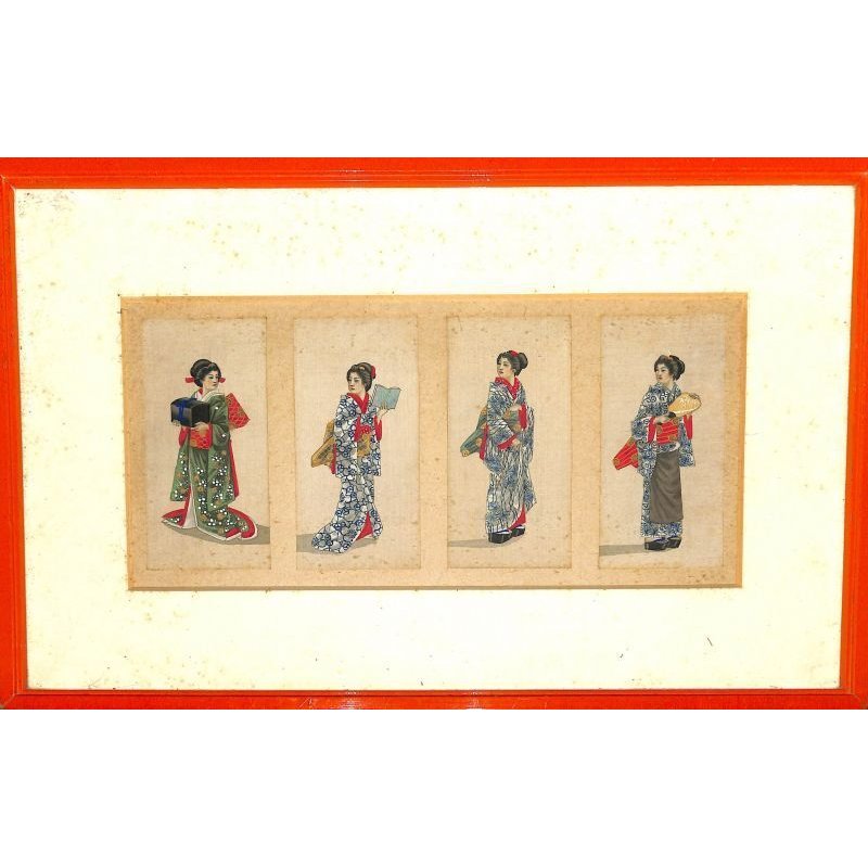 画像1: 明治写実画　ミニ版人物画12枚　4枚づつ額入り３点セット　