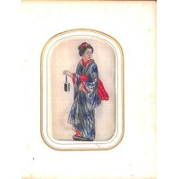 明治写実画　ミニ版・人物画8点　外国古アルバムに収納