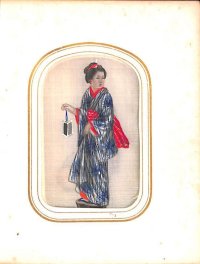 明治写実画　ミニ版・人物画8点　外国古アルバムに収納