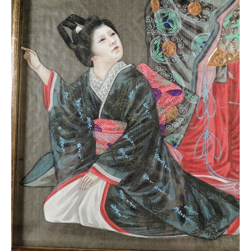 画像4: 明治写実画 小型・額入り「姫君と侍女(仮題)」 31×19cm