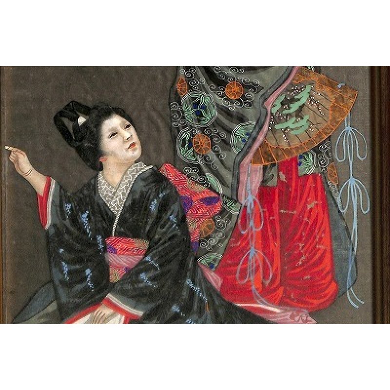 画像7: 明治写実画 小型・額入り「姫君と侍女(仮題)」 31×19cm