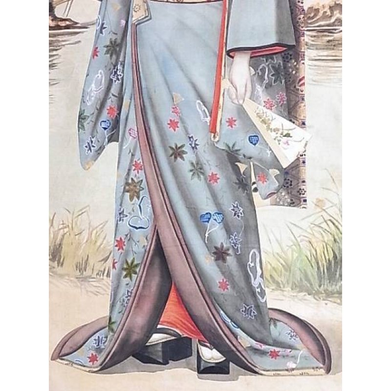 画像4: 明治写実画・絹絵掛け軸 「和装外国婦人」 104×44