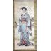画像1: 明治写実画・絹絵掛け軸　「和装外国婦人」　104×44 (1)