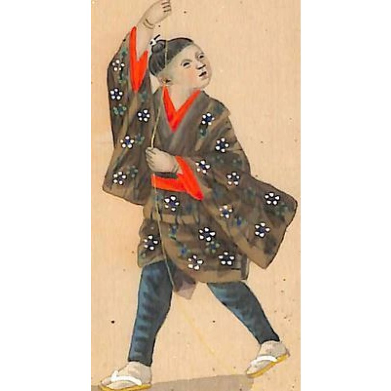 画像4: 明治写実画 ミニ絹絵「凧揚げ」「油屋 」 10×6cm 額入り2点セット