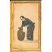 画像1: 明治写実画　ミニ絹絵「凧揚げ」「油屋　」　10×６cm　額入り２点セット (1)