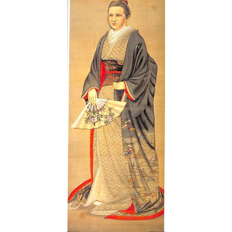 画像8: 明治写実画・絹絵掛け軸 「和装外国婦人」 104×44