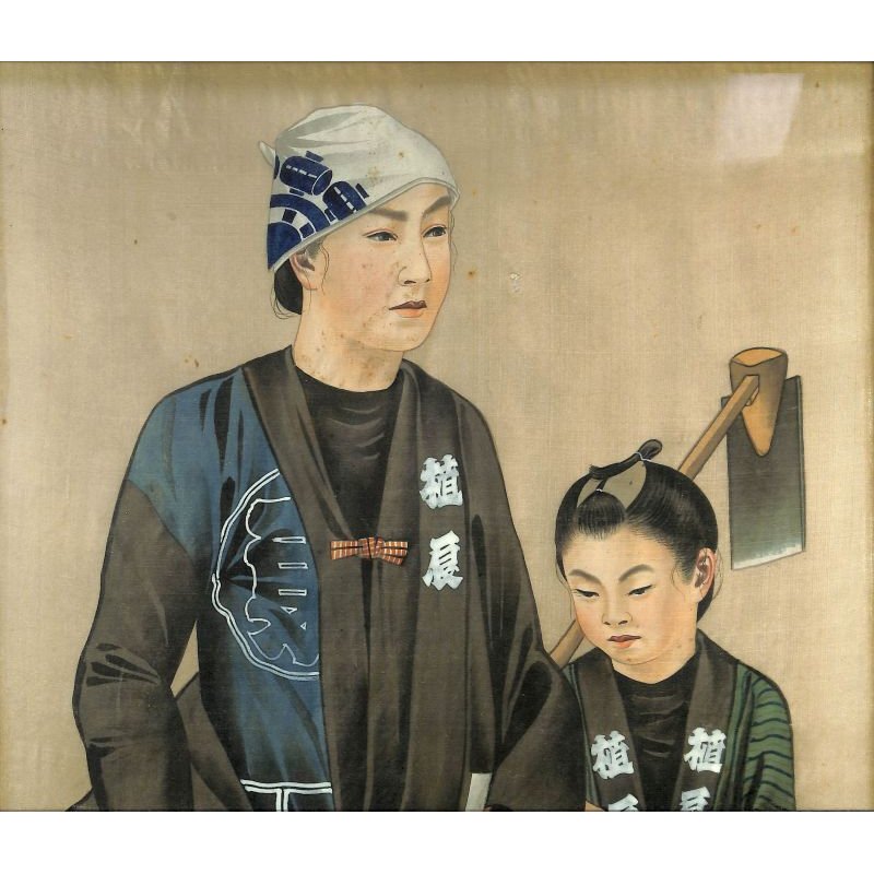 画像2: 明治写実画・大型絹絵・職人シリーズ「植木屋」（仮題）　額入り　76×31cm　額79.5×35cm