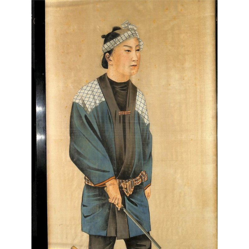 画像3: 明治写実画・大型絹絵・職人シリーズ「魚屋」(仮題) 76×31cm 額79.5×35cm