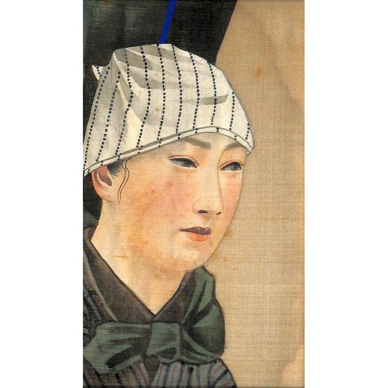 画像2: 明治写実画　大型絹絵・職人シリーズ「行商人」（仮題）　額入り　76×31cm　額79.5×35cm