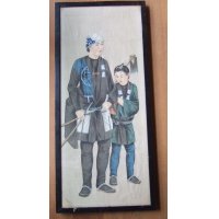明治写実画・大型絹絵・職人シリーズ「植木屋」（仮題）　額入り　76×31cm　額79.5×35cm