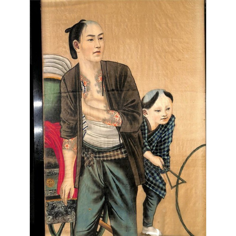 画像2: 明治写実画・大型絹絵・職人シリーズ「人力車夫」（仮題）　額入り　76×31cm　額79.5×35cm