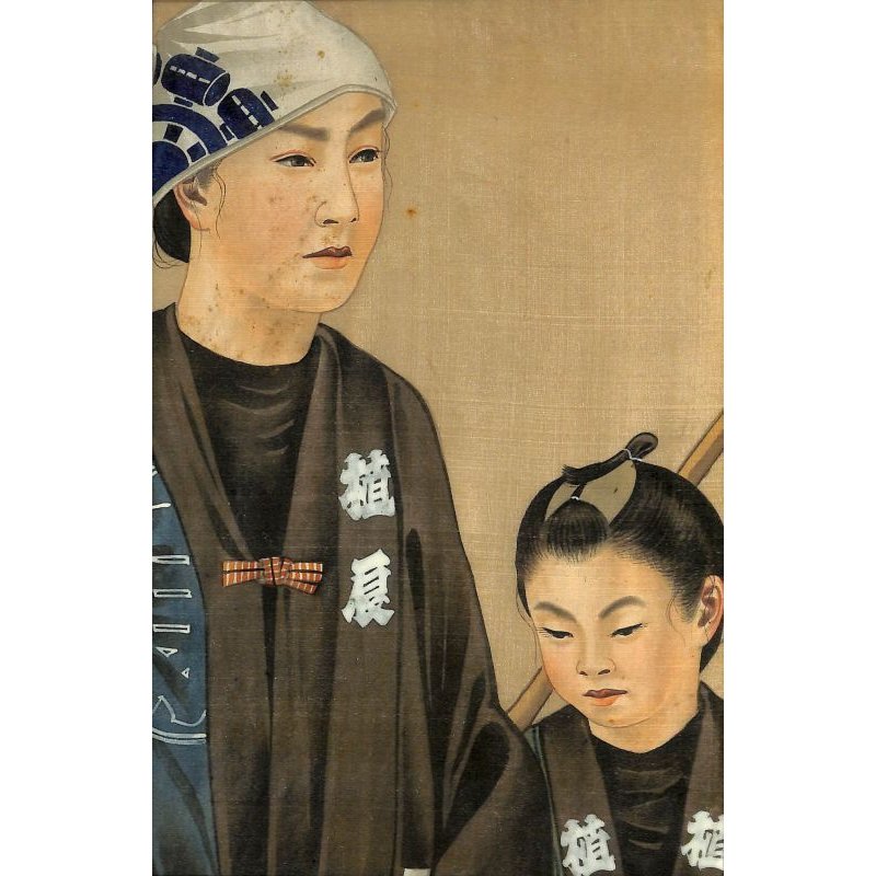 画像4: 明治写実画・大型絹絵・職人シリーズ「植木屋」（仮題）　額入り　76×31cm　額79.5×35cm