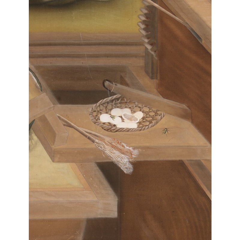 画像8: 明治写実画 絹本彩色・大作 「座繰りの娘(仮題)」 渡辺幽香 172 x 86 軸装220 x 105