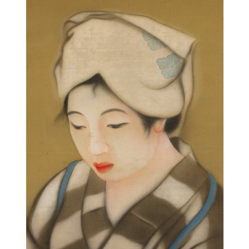 画像4: 明治写実画 絹本彩色・大作 「座繰りの娘(仮題)」 渡辺幽香 172 x 86 軸装220 x 105