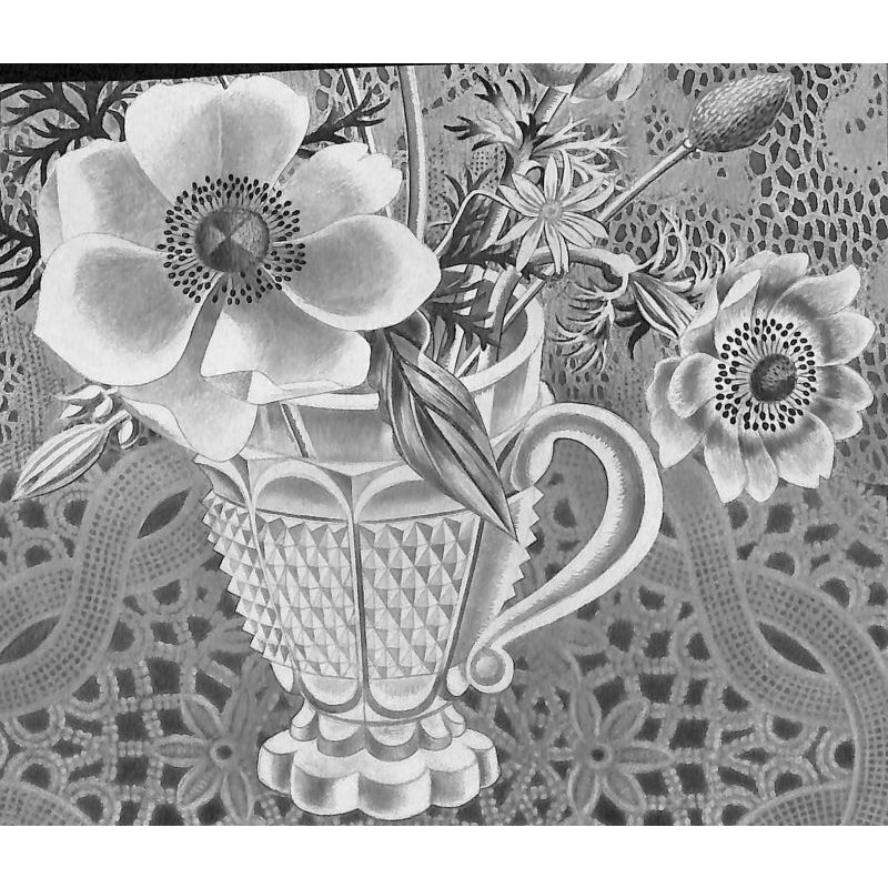 画像3: 長谷川潔 版画(アクアタント) 「切子グラスに挿したアネモネと草花」 用紙i38×28 版画25×18cm