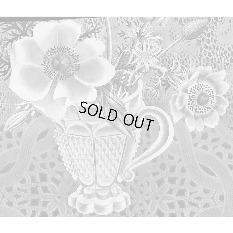 画像3: 長谷川潔 版画（アクアタント）　「切子グラスに挿したアネモネと草花」　用紙i38×28　版画25×18cm