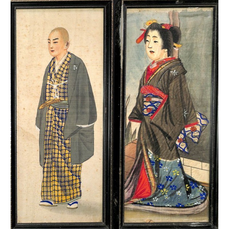 画像5:  明治写実画・小型11点セット 額入り 30×12cm、 32×14cm