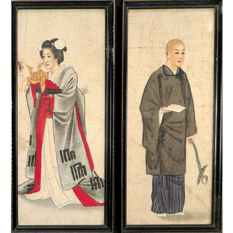画像3:  明治写実画・小型11点セット 額入り 30×12cm、 32×14cm