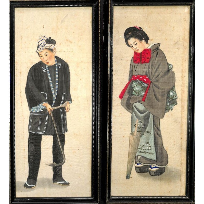 画像7:  明治写実画・小型11点セット 額入り 30×12cm、 32×14cm