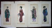 明治写実画　(五姓田派 ）小型　34×14ｃｍ　４枚セット