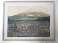 巨大・手彩色古写真　「富士と薄」　44×62cm　撮影　ポンティング（H.G.Ponting）