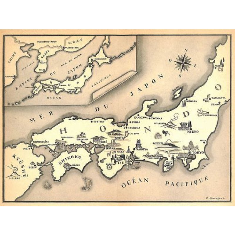 画像2: 長谷川潔 版画　「日本地図」　1936年 パリ　16×21cm　額付き