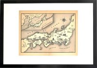長谷川潔 版画　「日本地図」　1936年 パリ　16×21cm　額付き