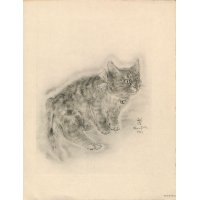 藤田嗣治　エッチング（銅版画）　猫（ソミレス）　1929年「A Book of Cats」より。　用紙（Ａｒｃｈｅｓ　ｐａｐｅｒ）32.4×24.9cm　銅版26×20cm　