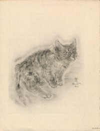 藤田嗣治　エッチング（銅版画）　猫（ソミレス）　1929年「A Book of Cats」より。　用紙（Ａｒｃｈｅｓ　ｐａｐｅｒ）32.4×24.9cm　銅版26×20cm　