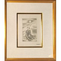 長谷川潔　銅版画「船と婦人」ドライポイント（ポワントセッシュ）　1930