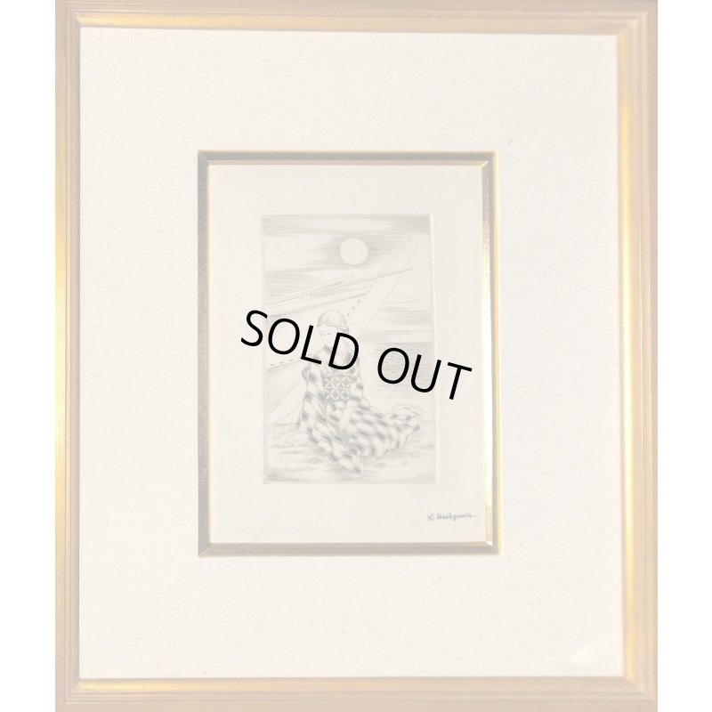 画像1: 長谷川潔　銅版画「船と婦人」ドライポイント（ポワントセッシュ）　1930