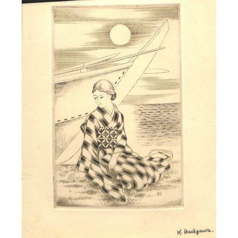 画像2: 長谷川潔　銅版画「船と婦人」ドライポイント（ポワントセッシュ）　1930