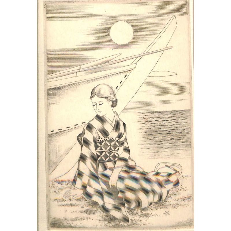 画像3: 長谷川潔　銅版画「船と婦人」ドライポイント（ポワントセッシュ）　1930